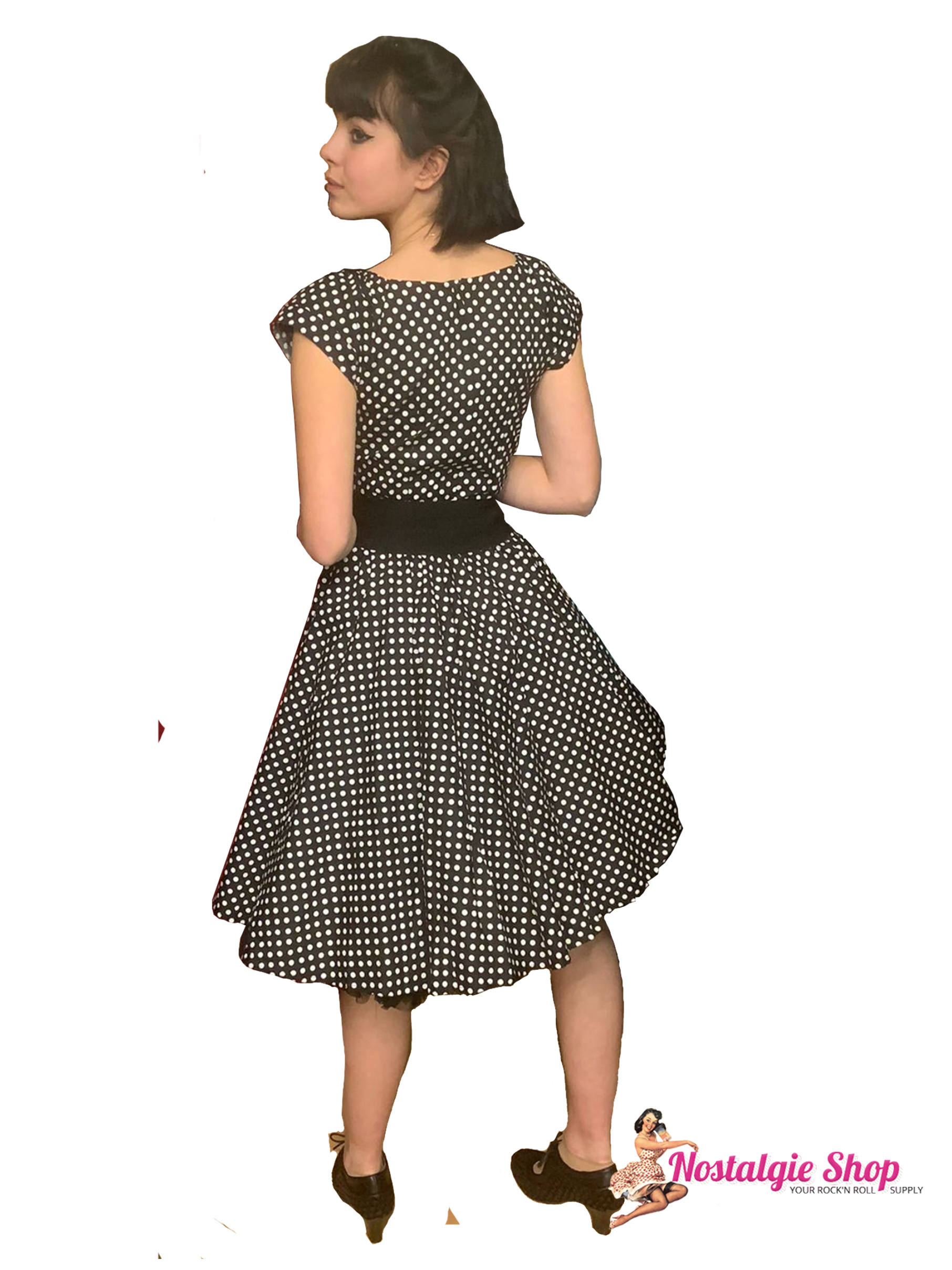 Tiki Swingkleid - Polkadot Black and White