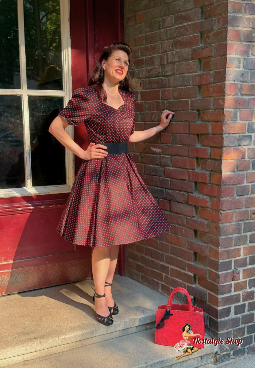 Tiki - Petticoat Kleid schwarz mit roten Dots und Puffärmeln