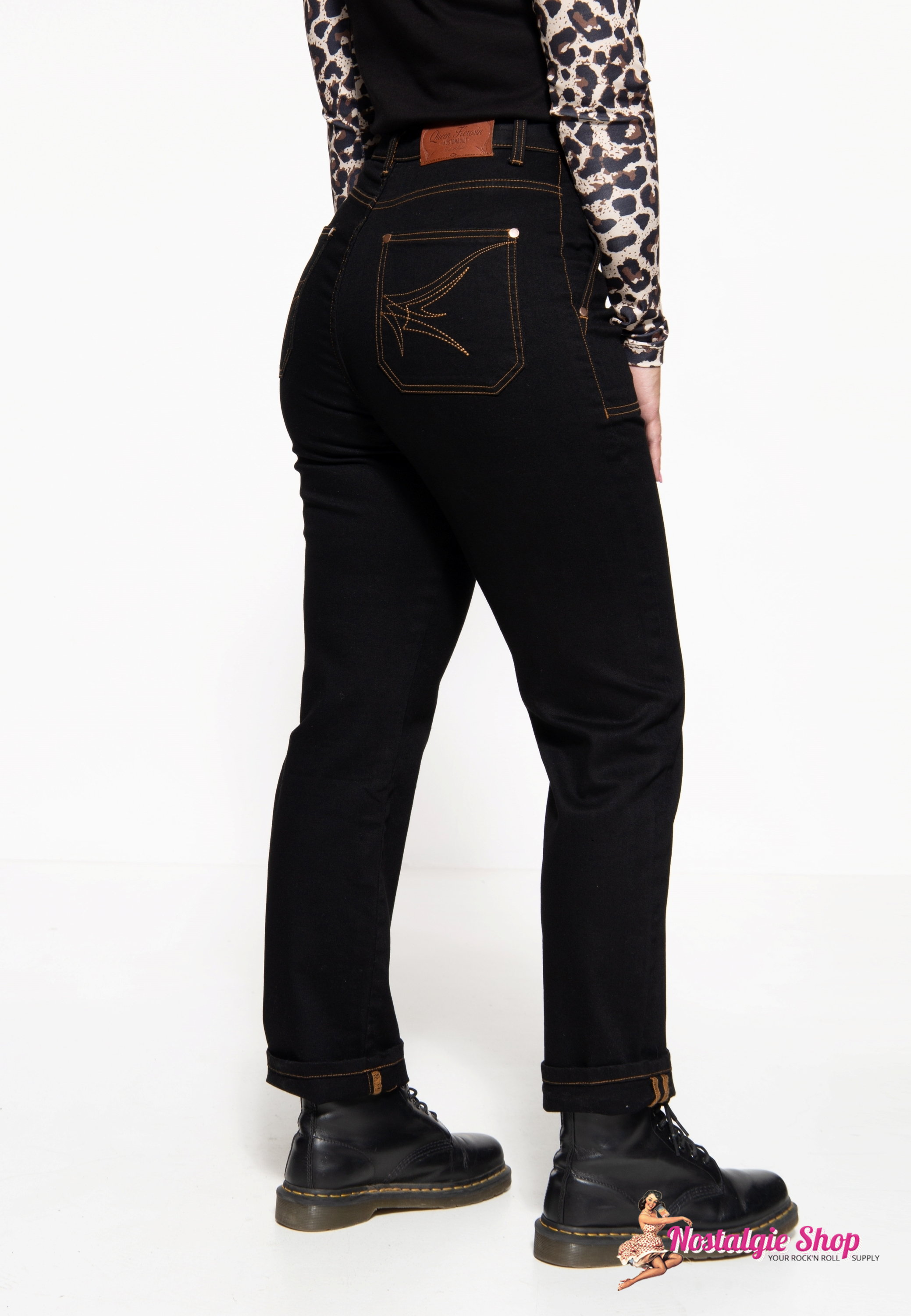 Queen Kerosin 50´s Vintage Selvedge Stretch Jeans - schwarz