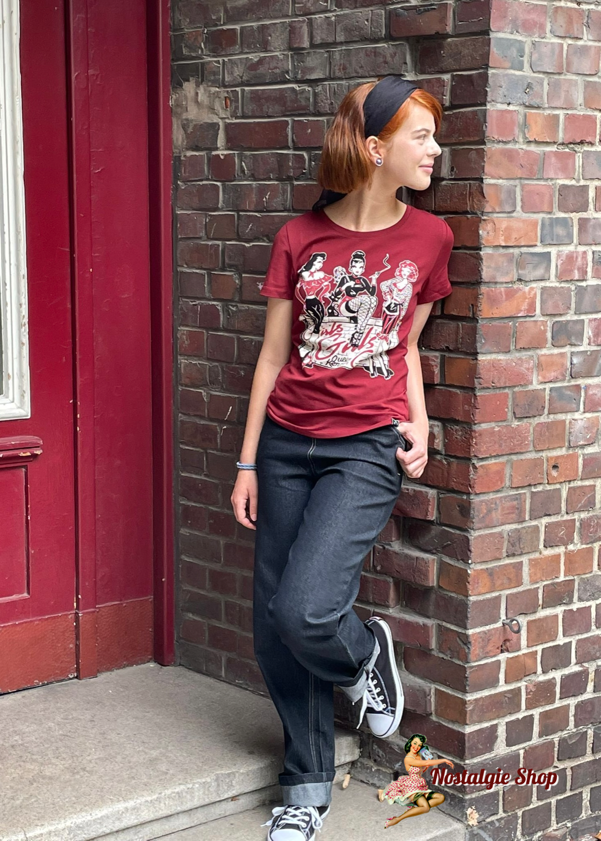 Queen Kerosin - T-Shirt „Girls Girls Girls“ in Rot