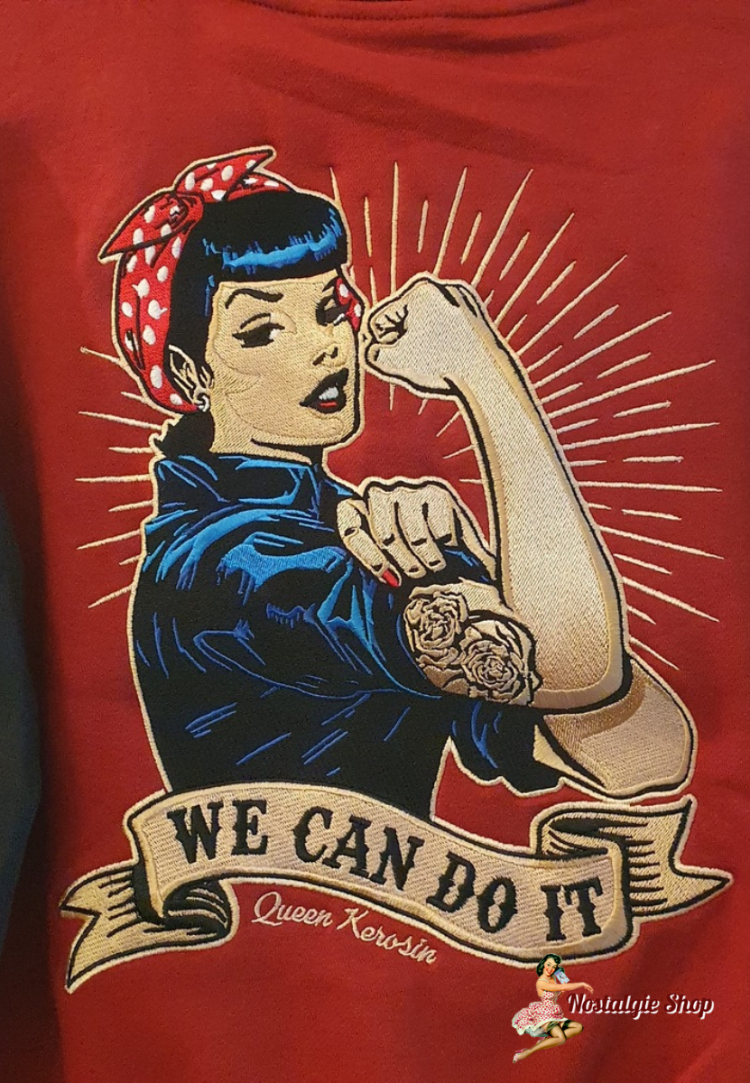 Queen Kerosin - Damen College Sweat Jacke "We Can Do It" Red