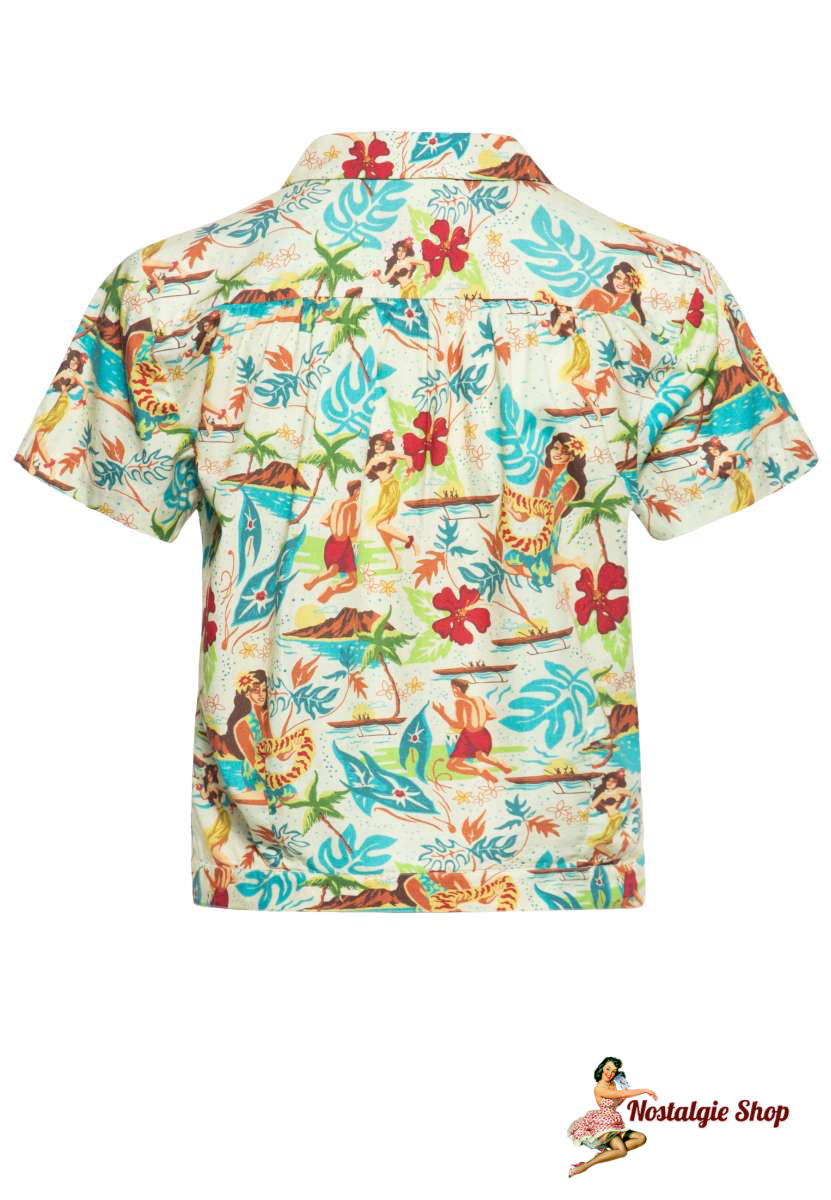 Queen Kerosin - Short sleeve Blouse wooden buttons in Ecru