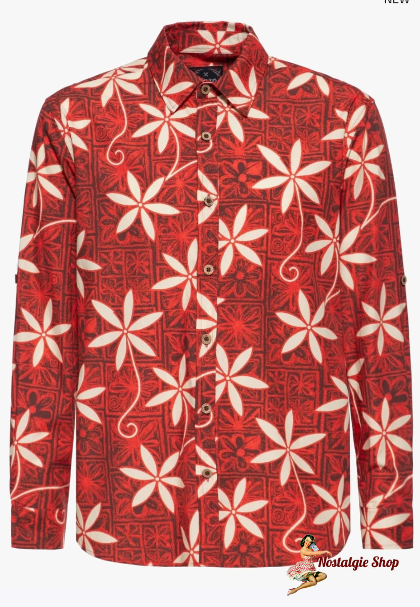 King Kerosin - Langarmhemd in Rot "Blue Hawaii"