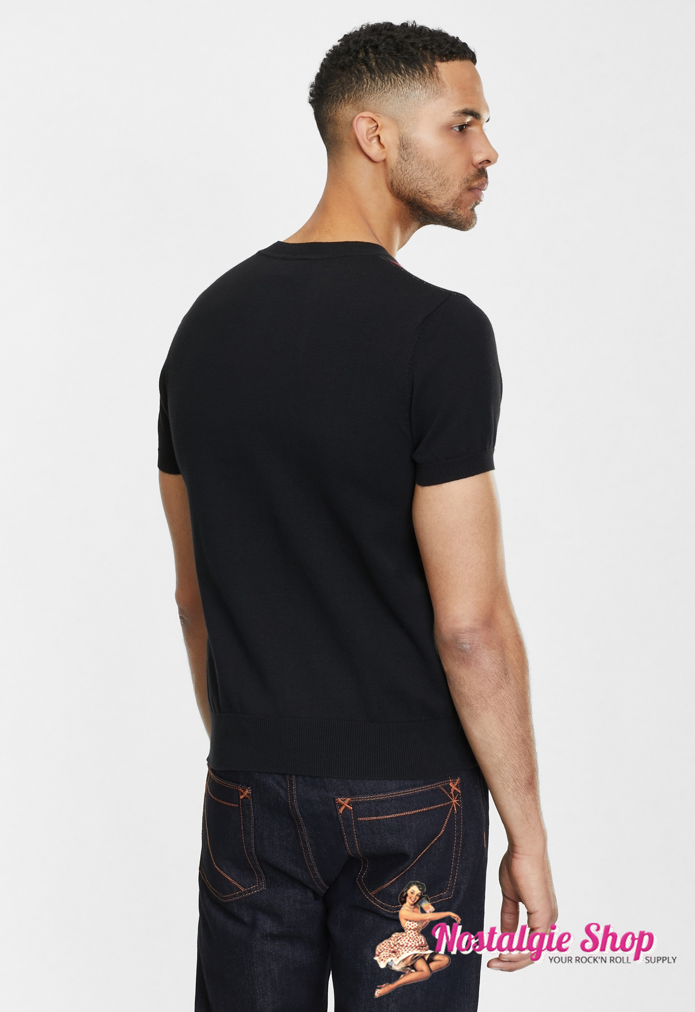 Collectif Vintage Männer Strickshirt - Scott Black Wall