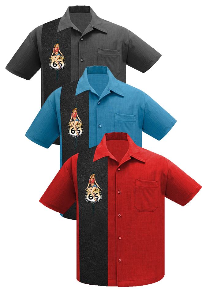 Steady Bowling Shirt Route 66 Pin-Up - grau,