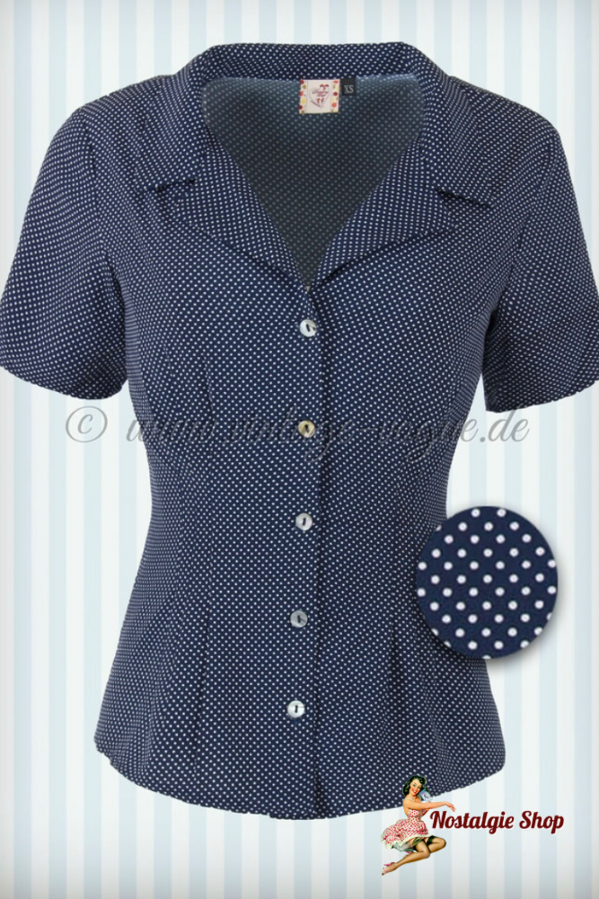 Banned - 50er Jahre Bluse - Lou Lou - Navy Weiß