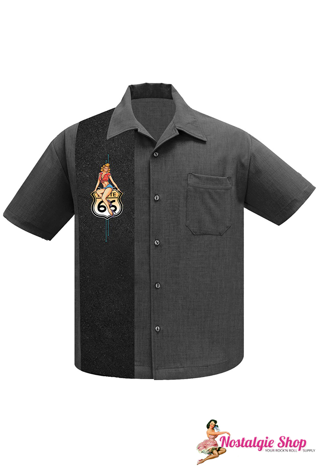 Steady Bowling Shirt Route 66 Pin-Up - grau,
