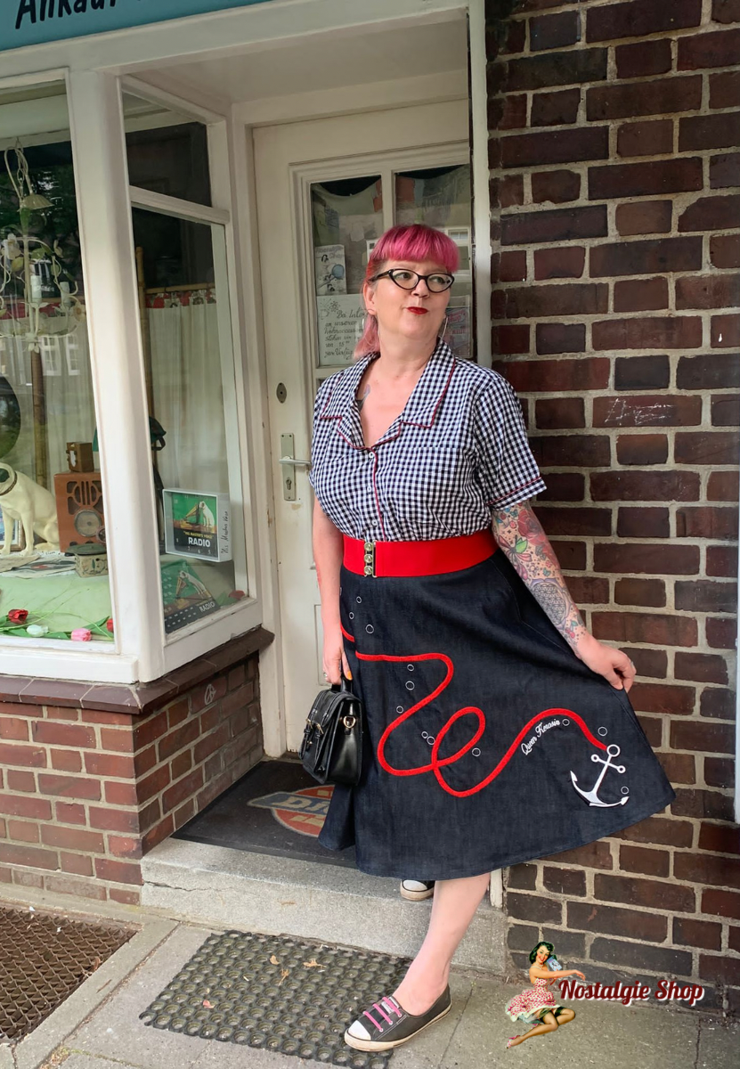Queen Kerosin - Retro Swing Skirt Anker Stickerei