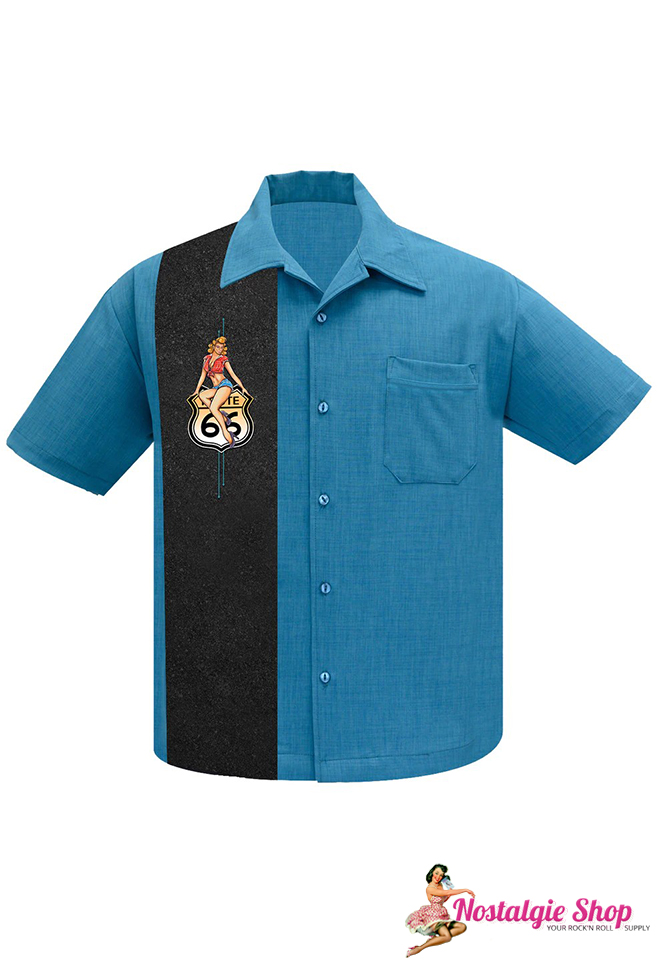Steady Bowling Shirt Route 66 Pin-Up - grau,