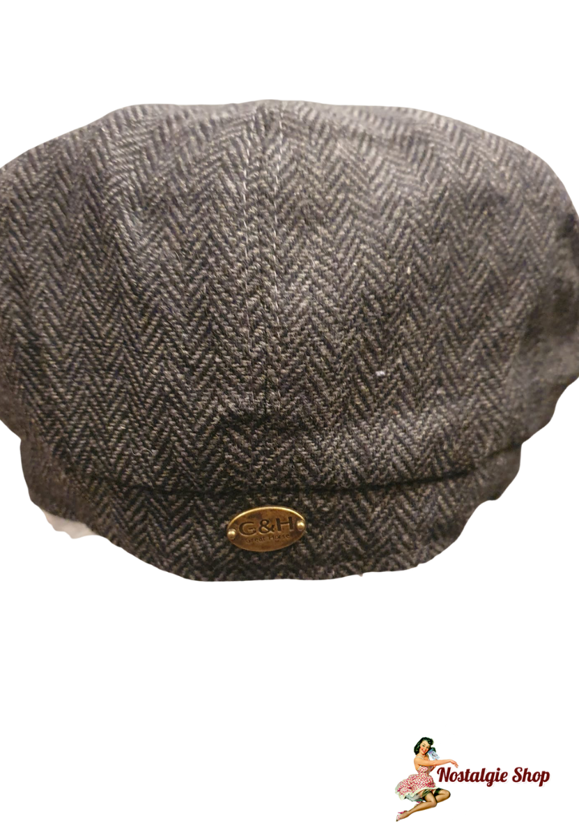 G&H - Fischgräten Flat Cap Grau mit verlängertem Rand