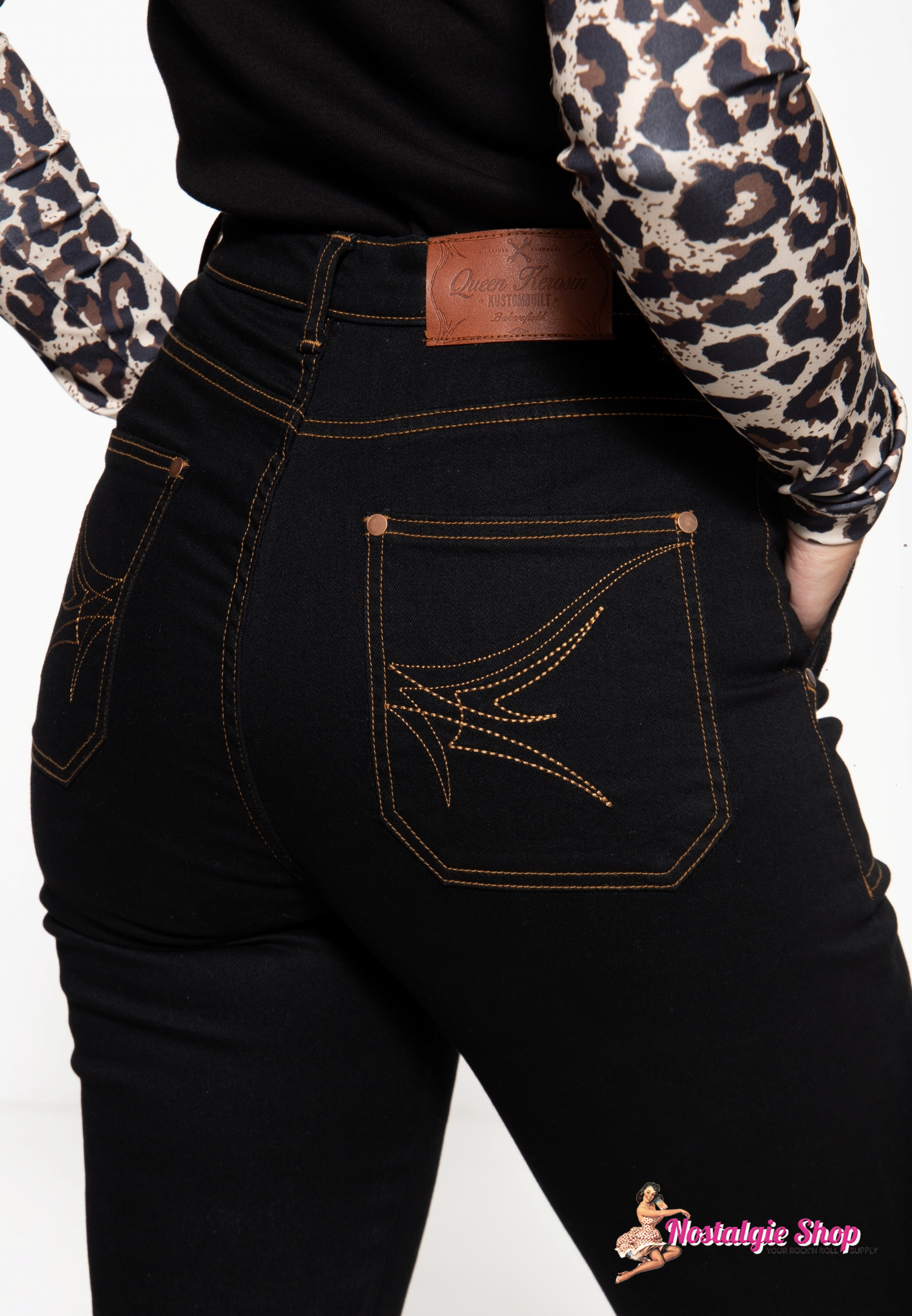 Queen Kerosin 50´s Vintage Selvedge Stretch Jeans - schwarz