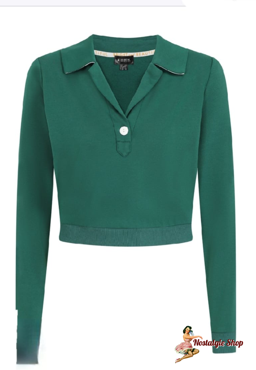 Lindy Bop - Molly Retro Pull Over – Smaragdgrüner Feinstrick-Pullover mit Polokragen
