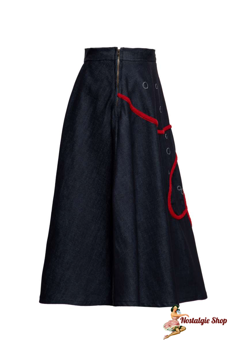 Queen Kerosin - Retro Swing Skirt Anker Stickerei