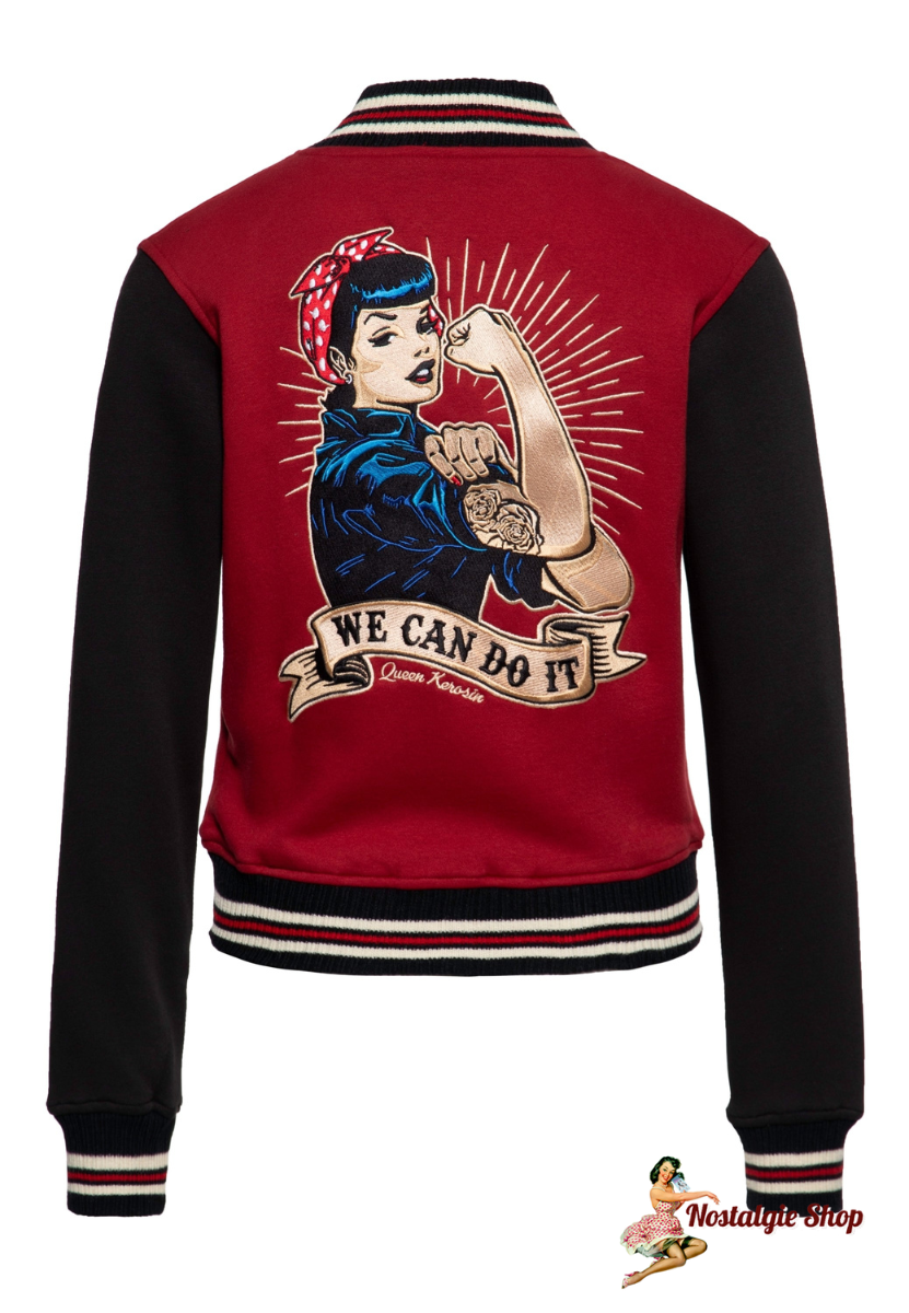 Queen Kerosin - Damen College Sweat Jacke "We Can Do It" Red