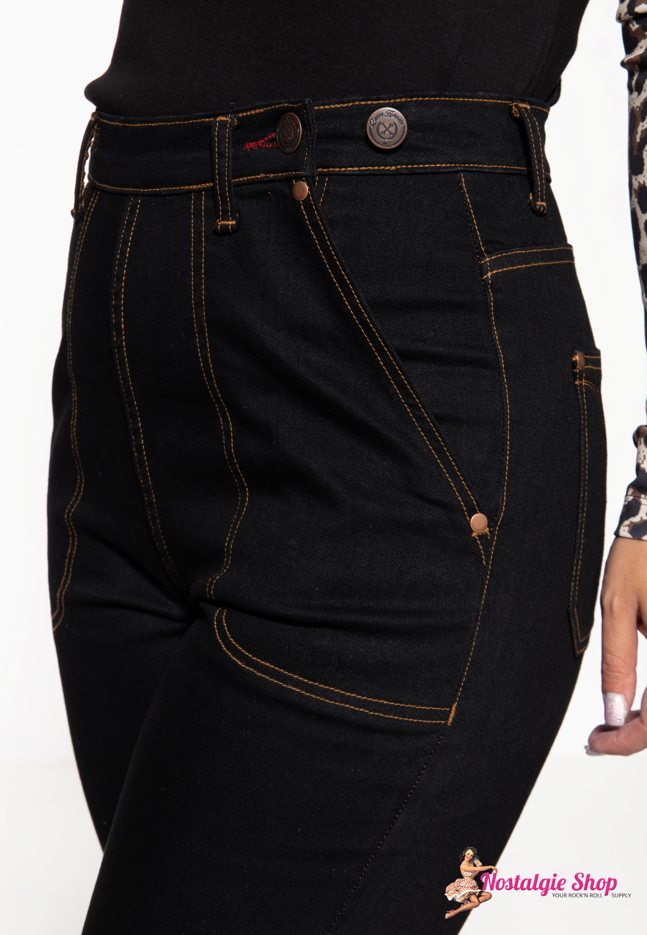 Queen Kerosin 50´s Vintage Selvedge Stretch Jeans - schwarz