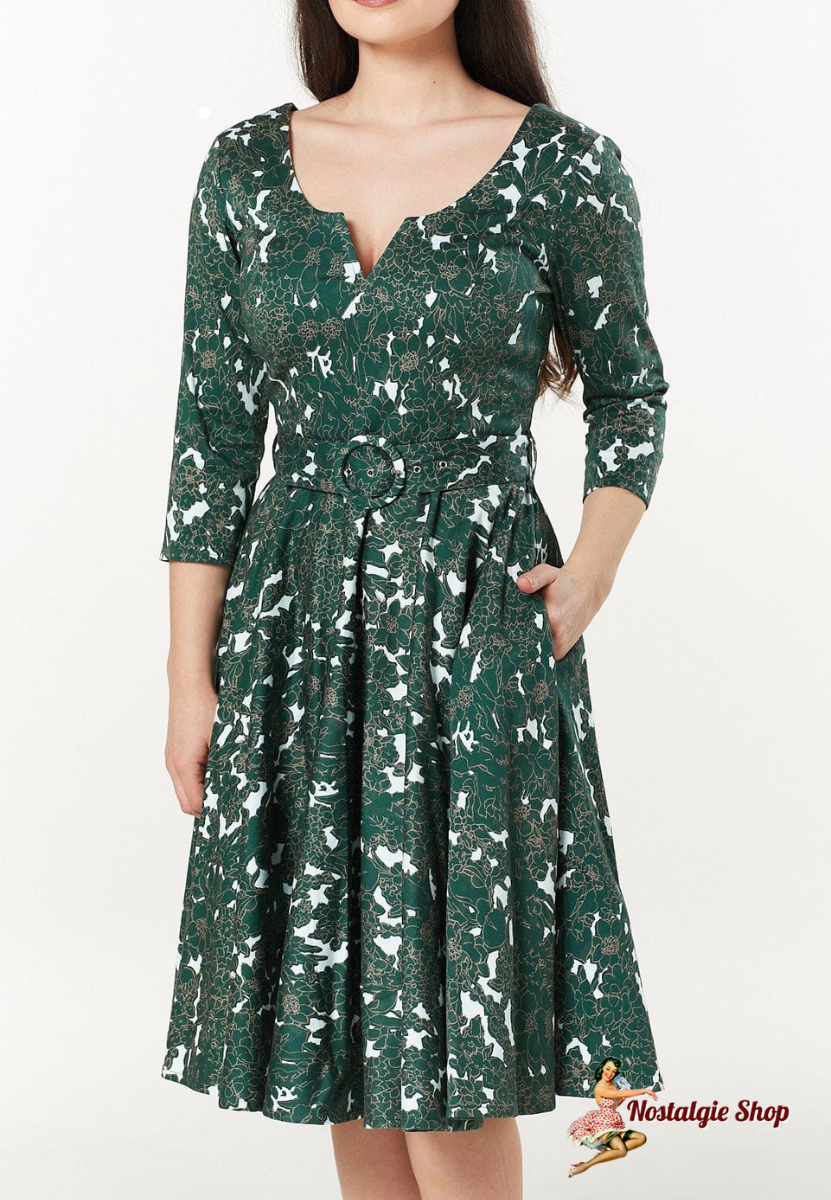 Timeless London - Tova Fit&Flare 3/4 Sleeves Midi Swing Dress in Cotton Sateen