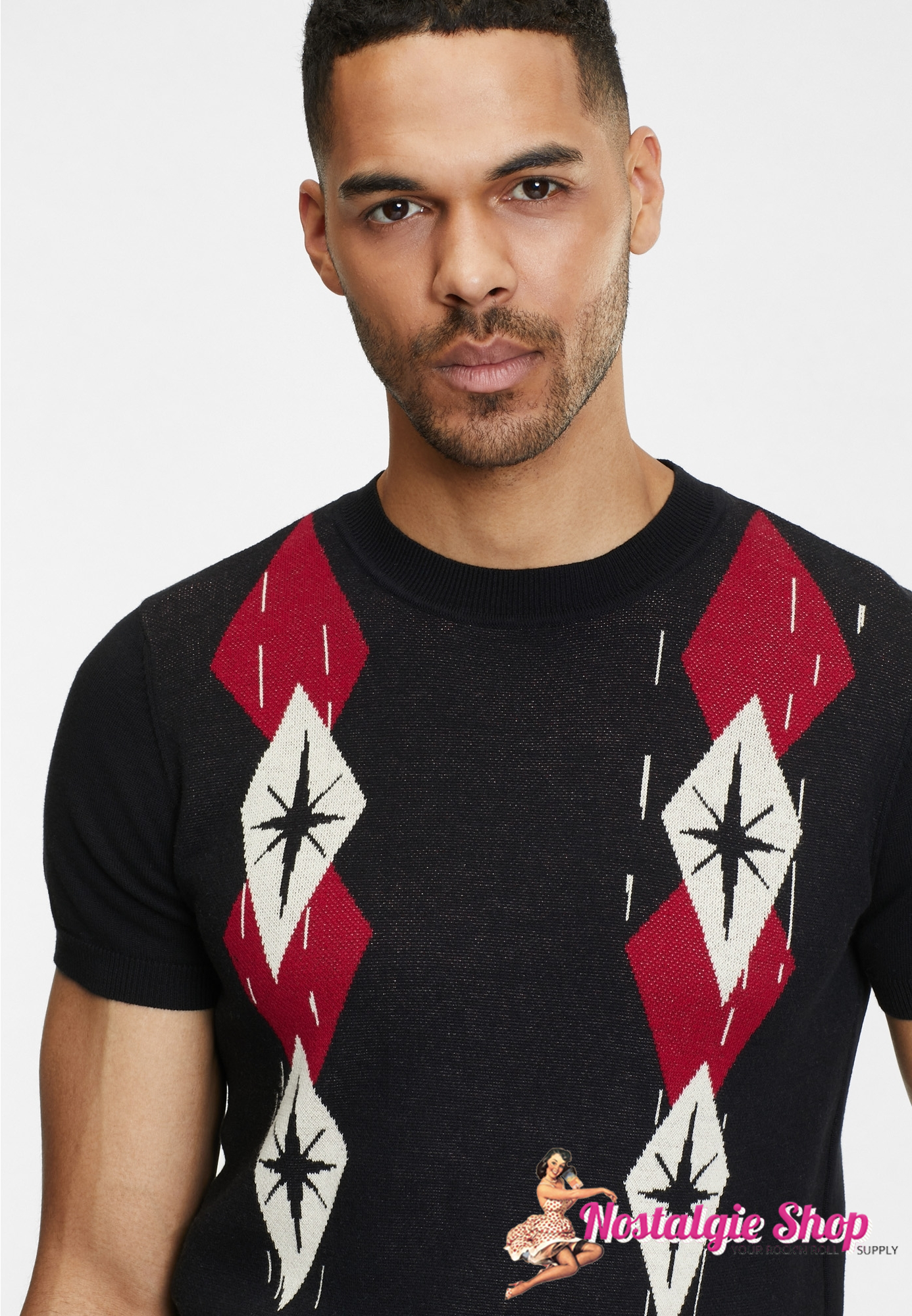 Collectif Vintage Männer Strickshirt - Scott Black Wall