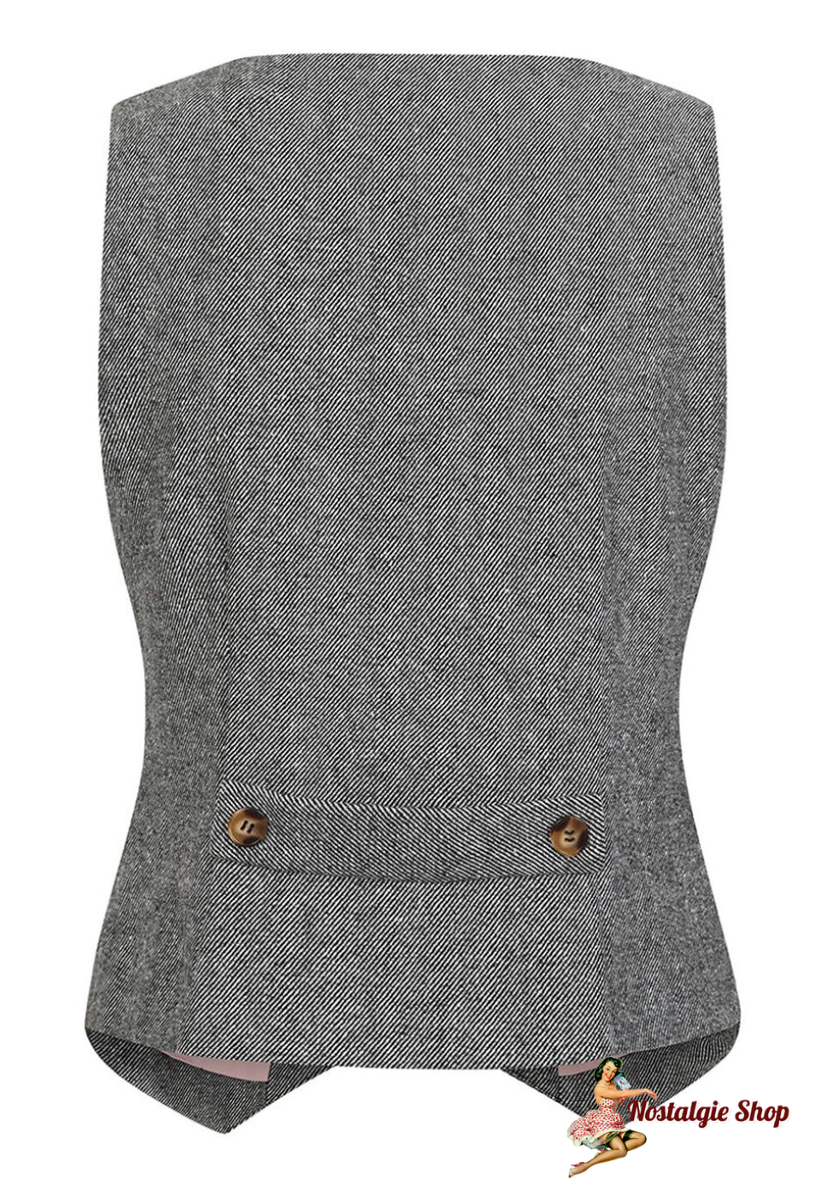 Banned - Selma Fischgrätmuster Weste Grey Fitted Vest