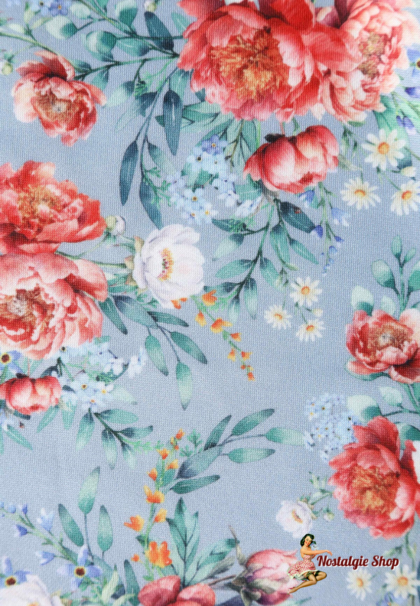 Dolly & Dotty - Darlene Blue Floral Off Shoulder Dress