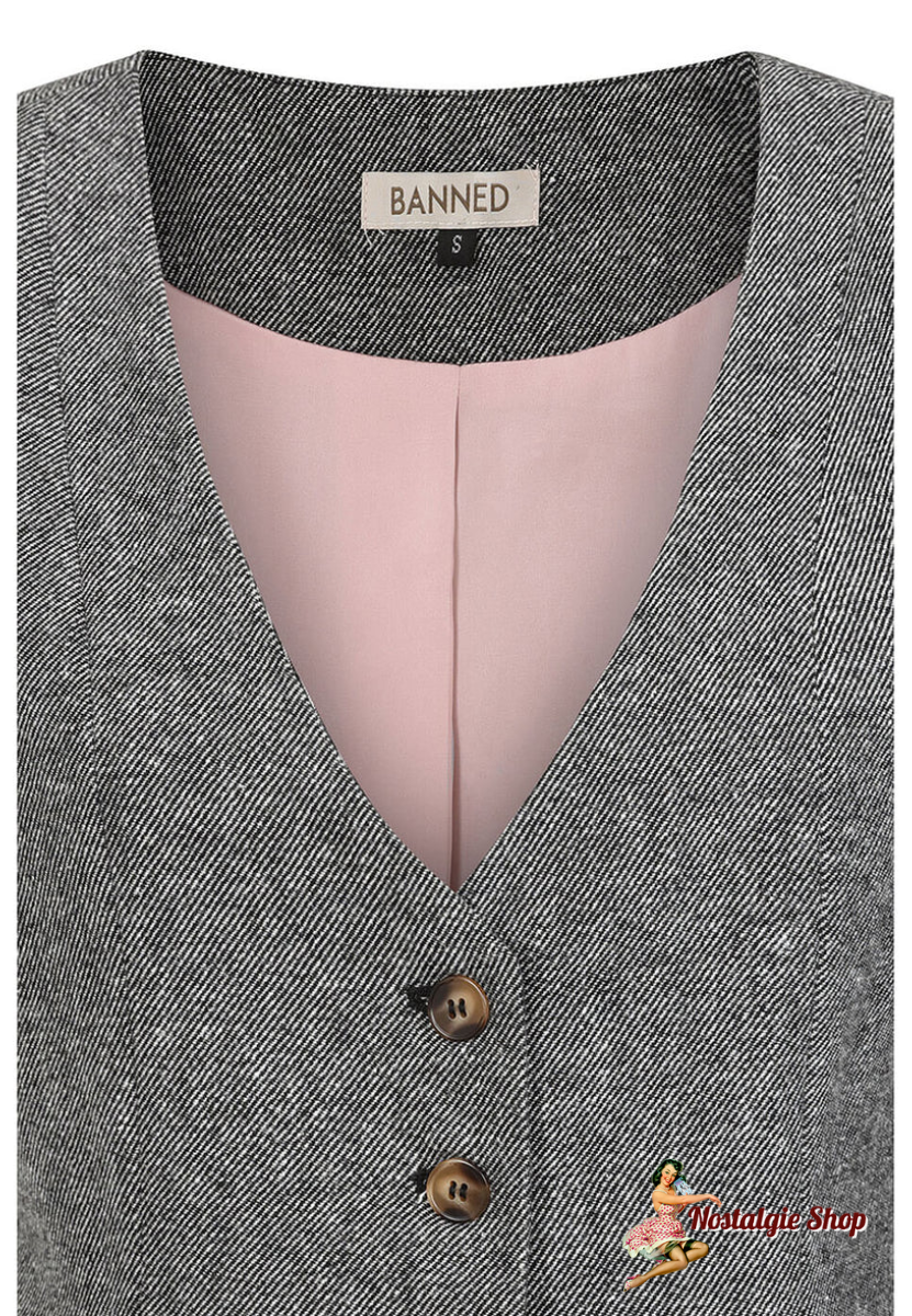 Banned - Selma Fischgrätmuster Weste Grey Fitted Vest