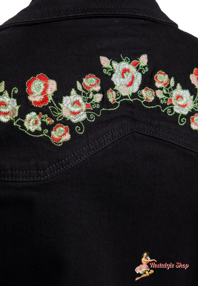 Queen Kerosin - 50s Swing Jeanskleid mit Stickerei