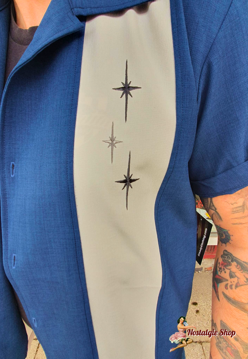 Steady Clothing - Three Star Panel Bowling Shirt in Denim