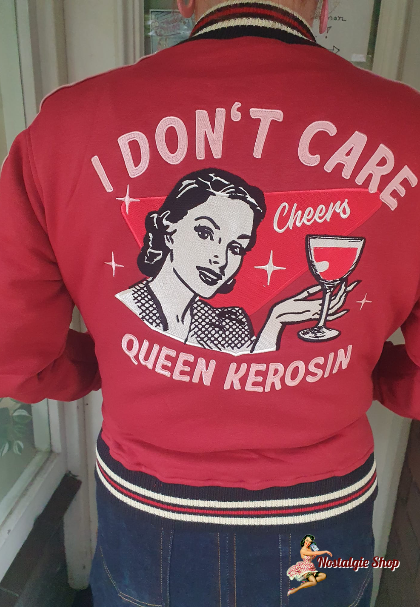 Queen Kerosin - Collegejacke 'I Don't Care' in Bordeaux