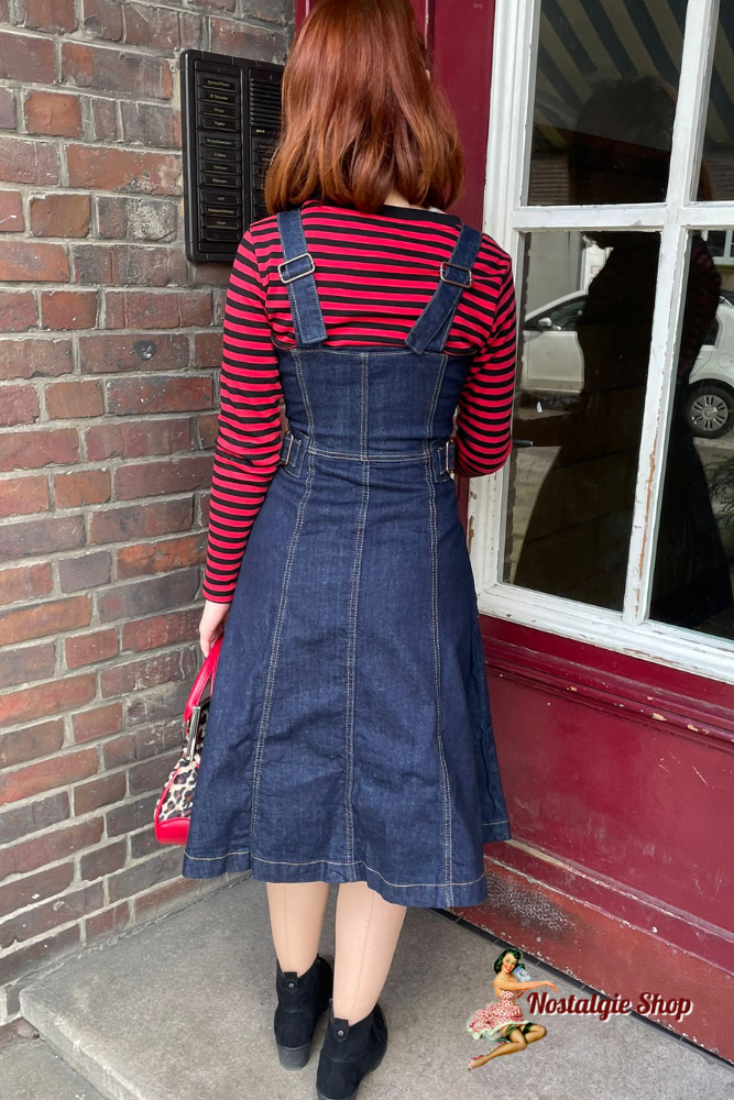 Queen Kerosin - Swingkleid dark blue Denim Trägertop