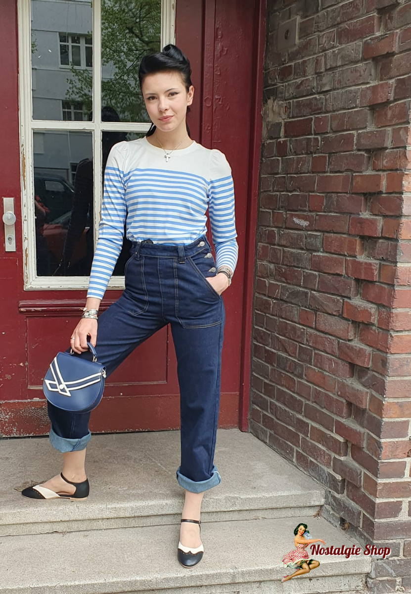 Sugarhill Brighton - Umah Jersey Top, Off White/French Blue Stripe