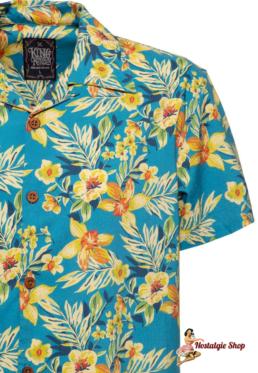 King Kerosin - Hawaiihemd Hibiscus Blue