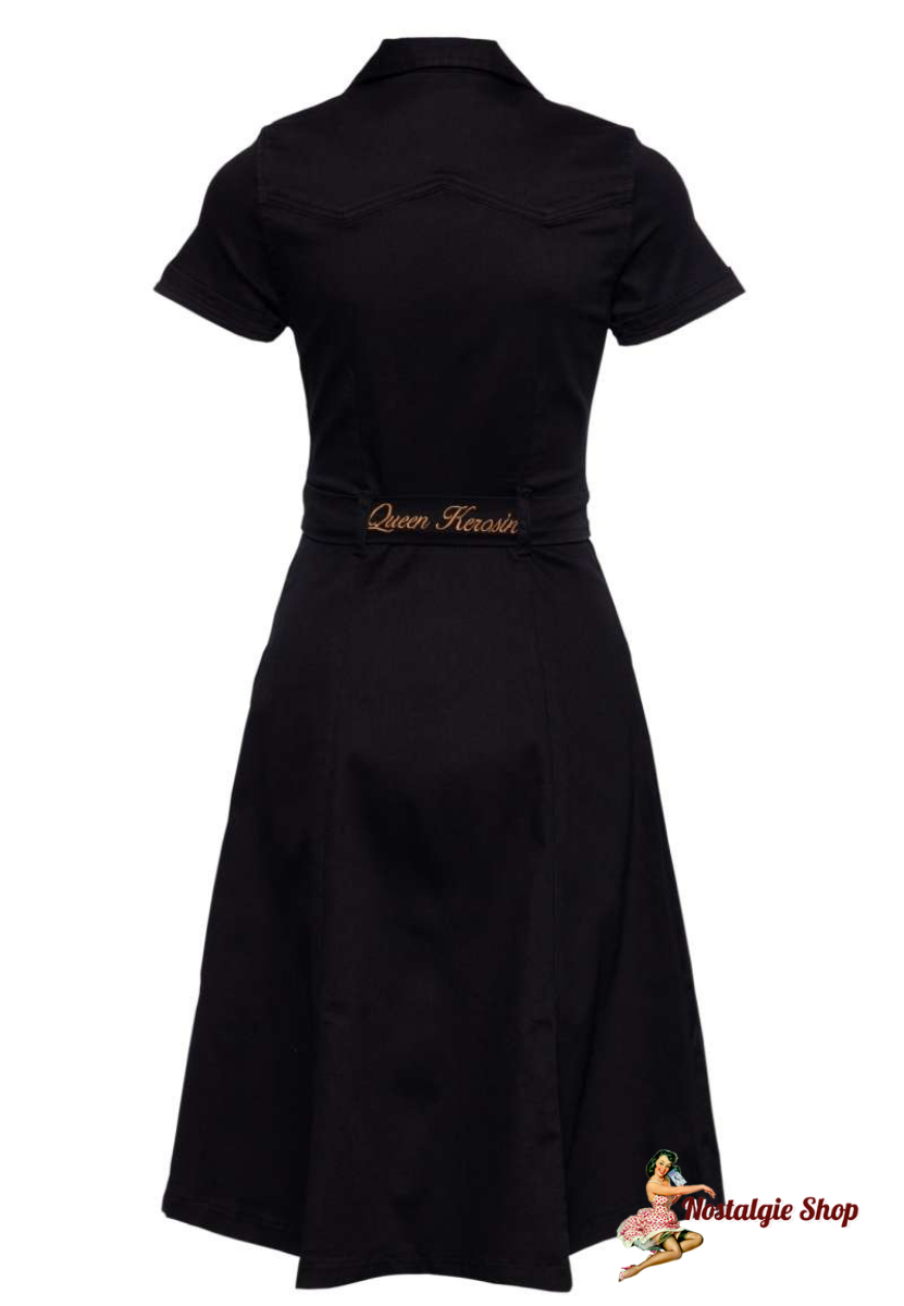 Queen Kerosin - Swingkleid black Denim Kurzarm