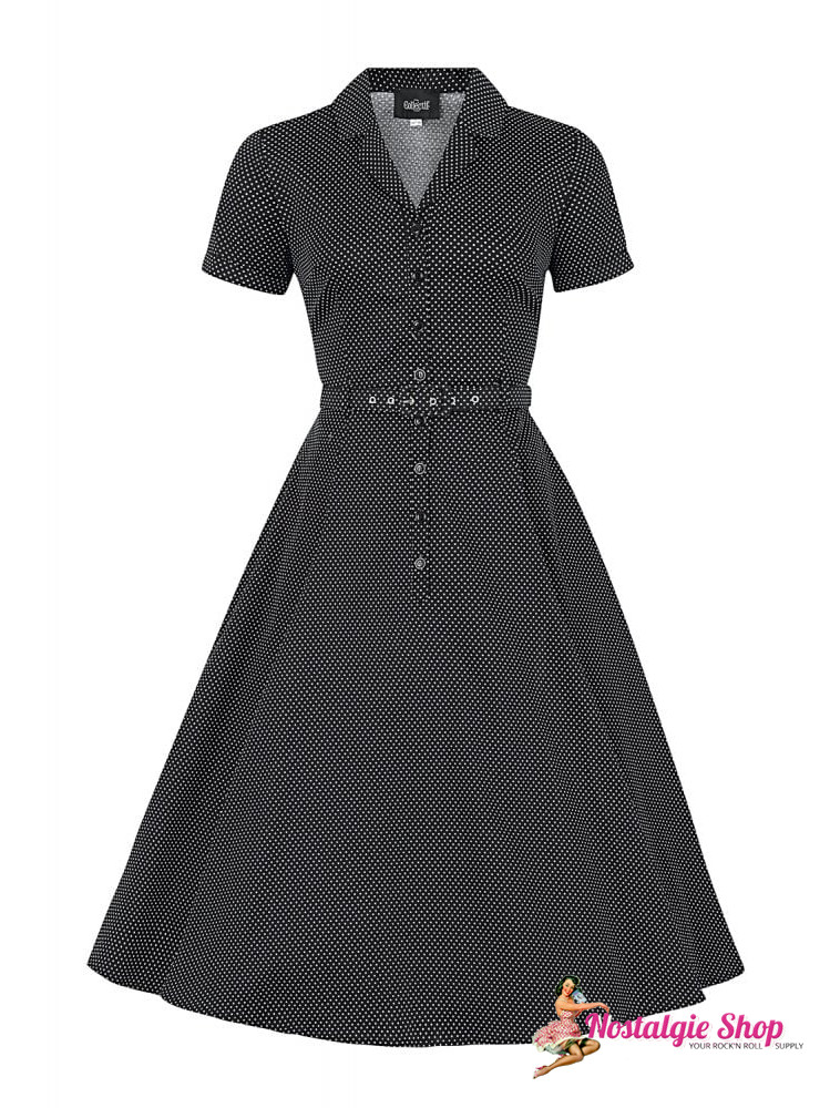 Caterina Mini Polka Dot Swing Kleid von Collectif schwarz