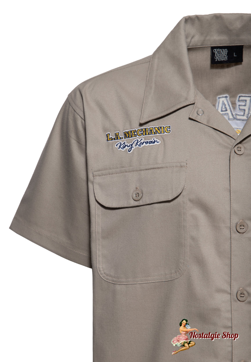 King Kerosin - WORKWEAR HEMD 'LONG BEACH MECHANIC DUDE' IN KHAKI