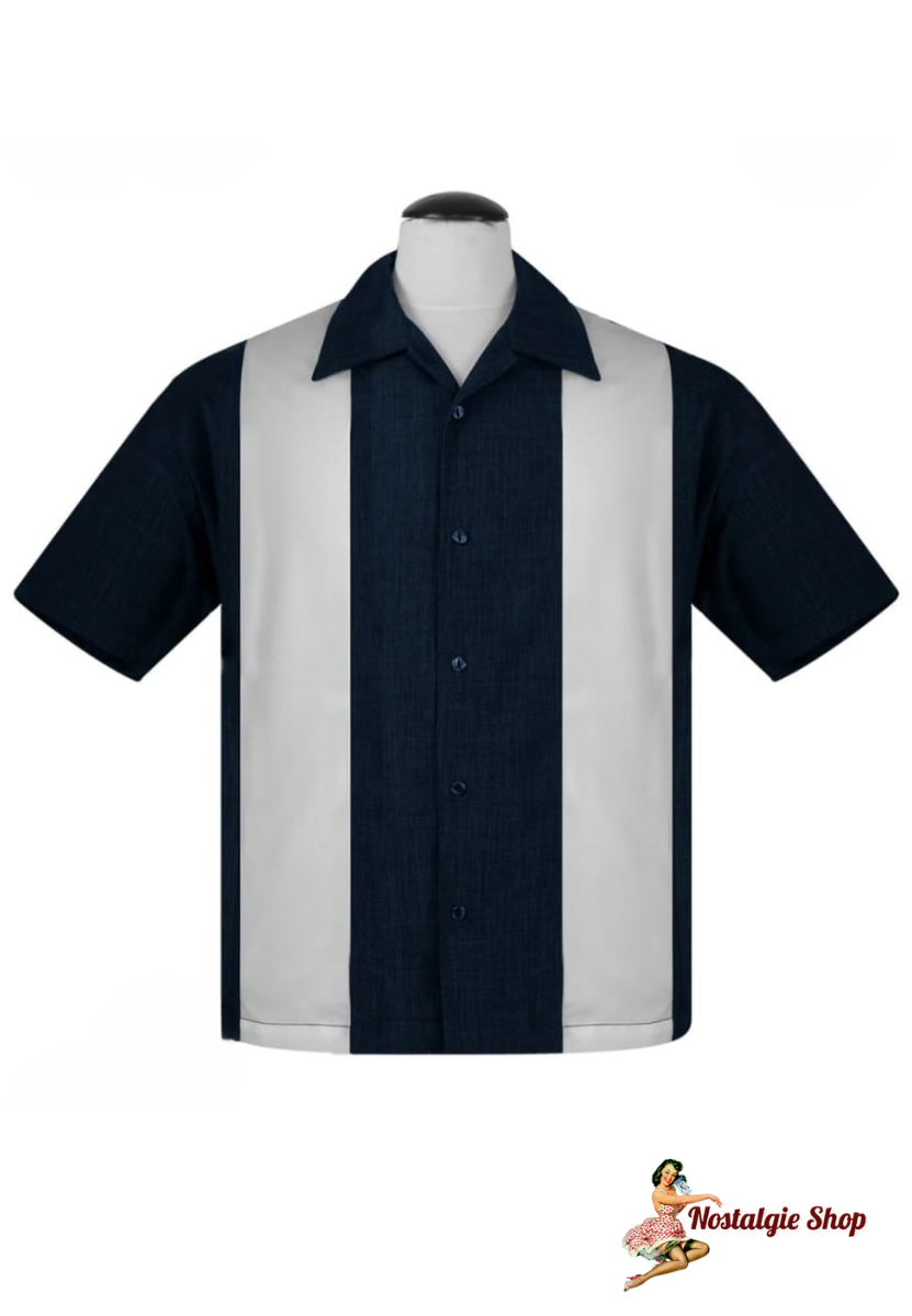 Steady Clothing Bowling Shirt - Double Panel Navy/white