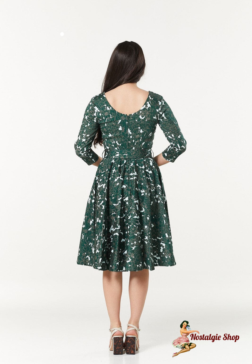Timeless London - Tova Fit&Flare 3/4 Sleeves Midi Swing Dress in Cotton Sateen