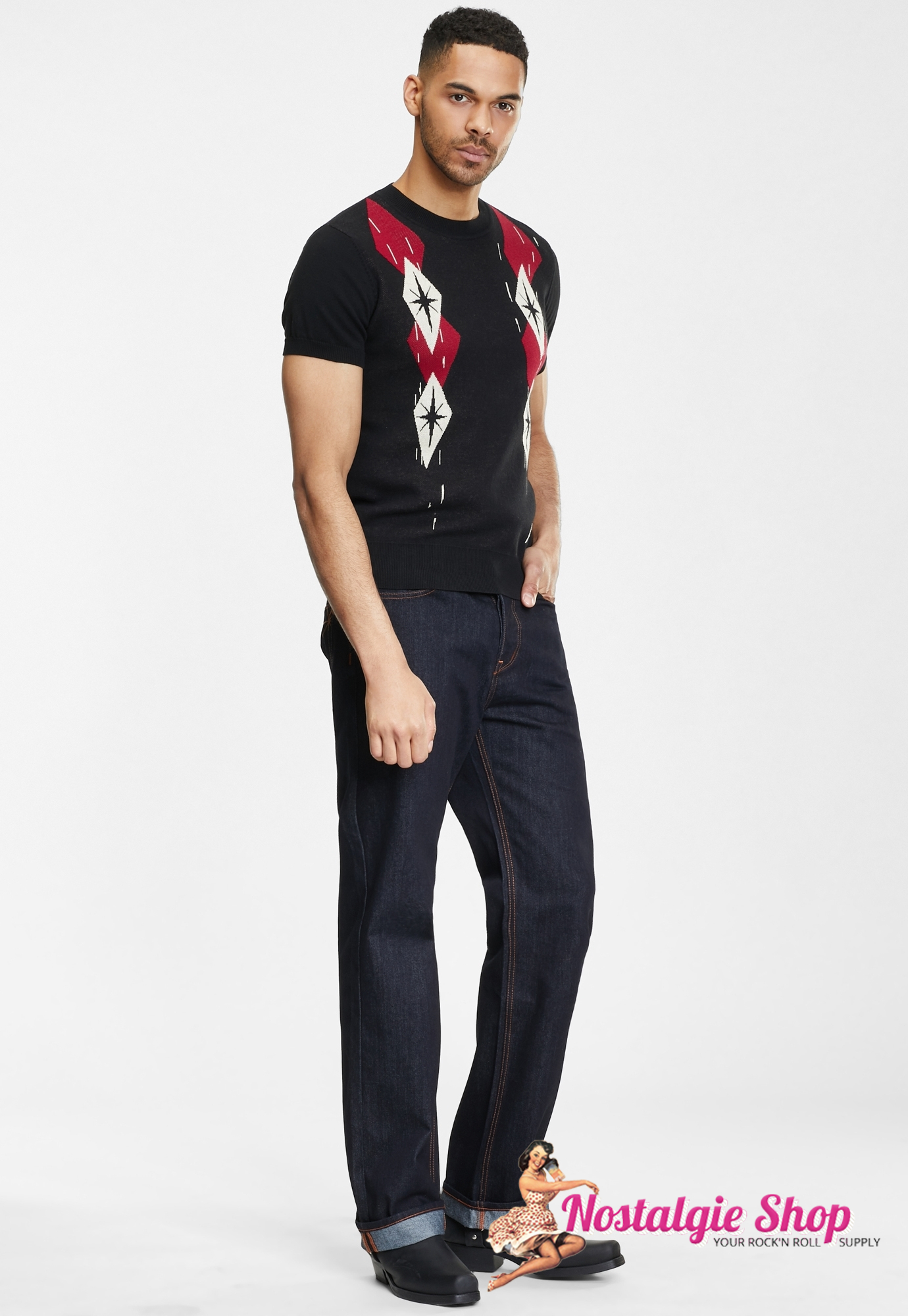 Collectif Vintage Männer Strickshirt - Scott Black Wall