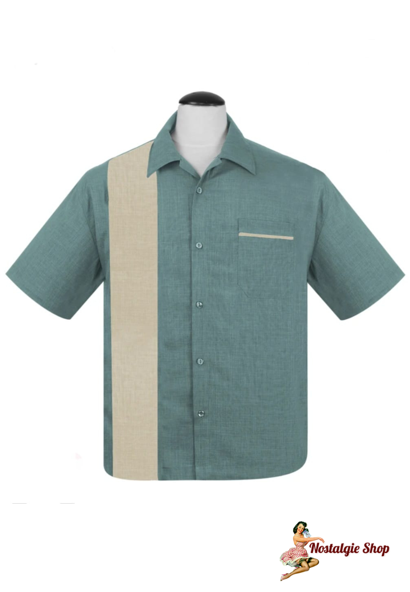 Steady Clothing Bowling Shirt - Pop Check Single Panel Sea/foam
