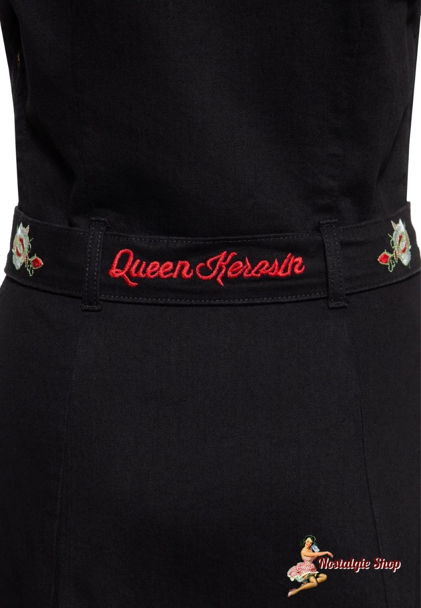 Queen Kerosin - 50s Swing Jeanskleid mit Stickerei