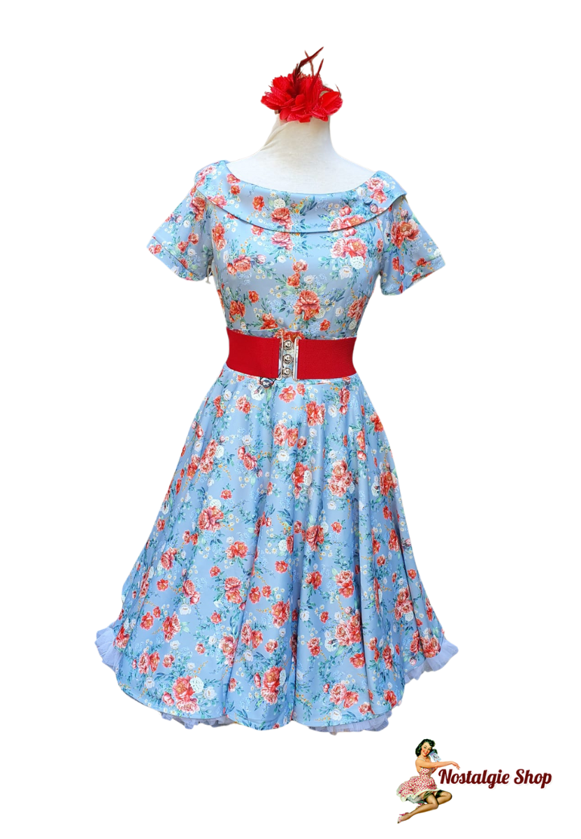 Dolly & Dotty - Darlene Blue Floral Off Shoulder Dress