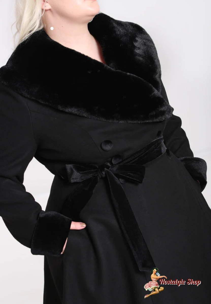 Hell Bunny - 50er Jahre Retro Vintage Winter Mantel - Simone Coat - Schwarz