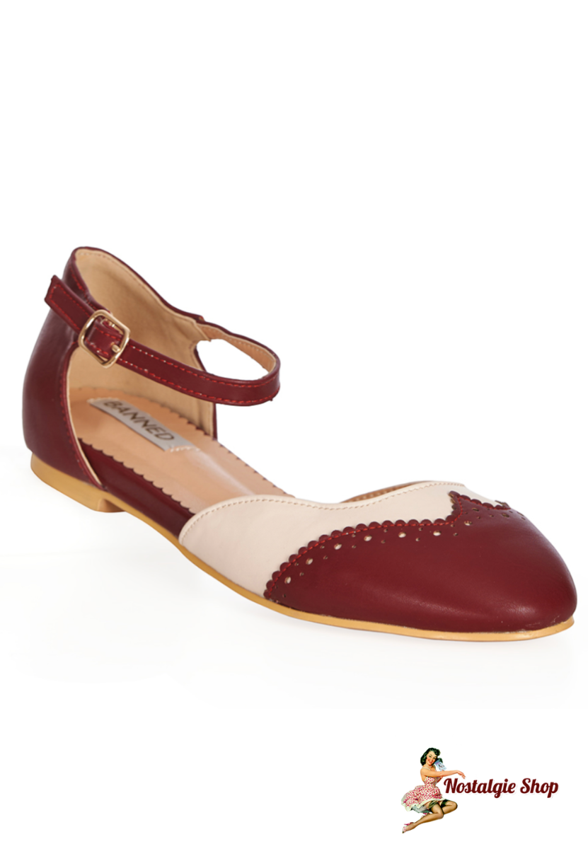 Banned - Bordeaux rote flache Damen Budapester