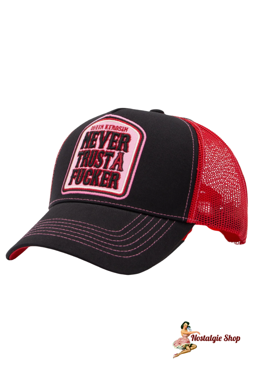 Queen Kerosin - Trucker Cap 'Never Trust A Fucker' in Schwarz Rot