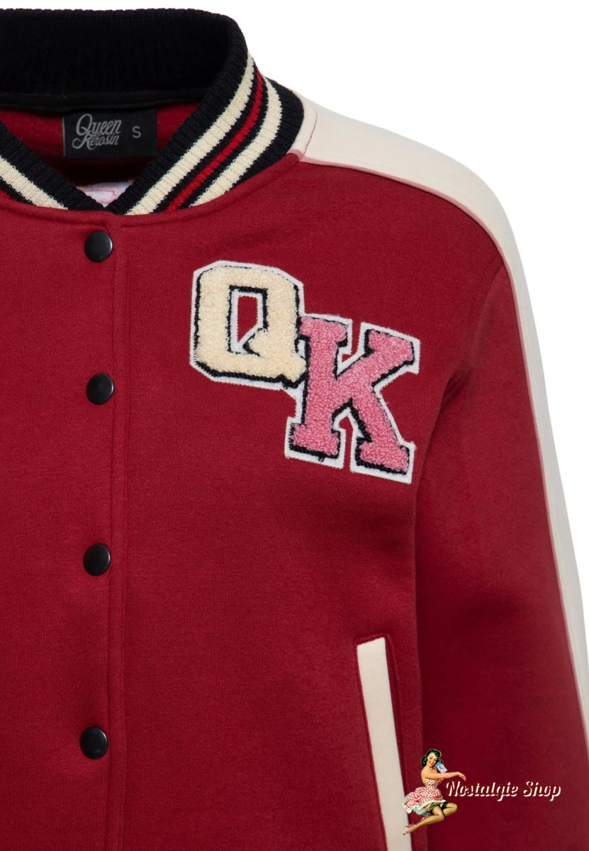 Queen Kerosin - Collegejacke 'I Don't Care' in Bordeaux