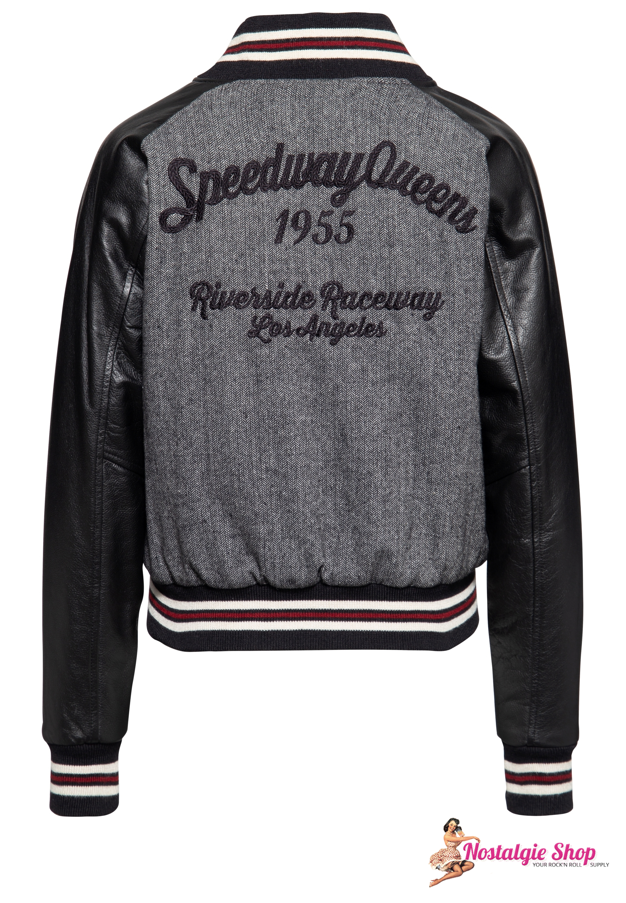 Queen kerosin Damen College Jacke ,Echt Leder, Fischgrat Webung