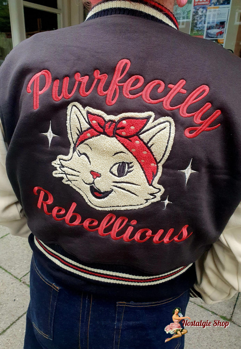 Queen Kerosin - Collegejacke 'Purrfectly Rebellious' in Schwarz
