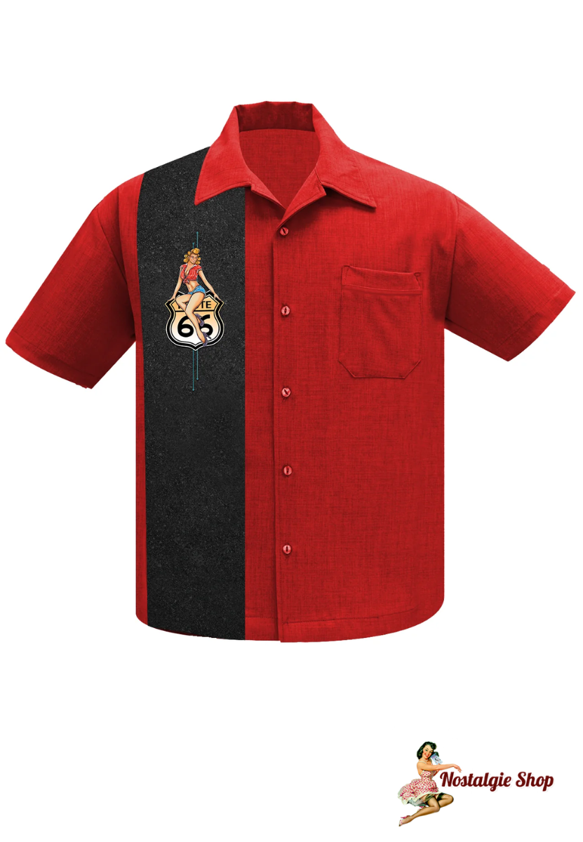 Steady Clothing - Route 66 Pin-Up Panel Bowling Shirt – Red