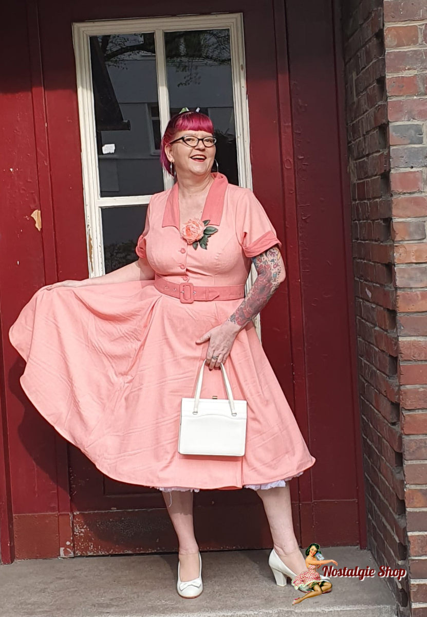 Miss Candyfloss - Damita Coral Swing Kleid in Koralle