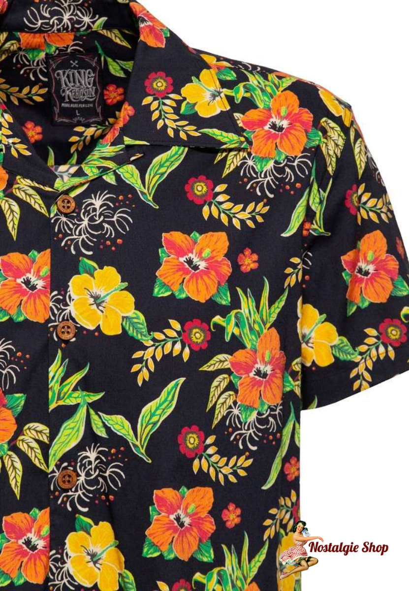 King Kerosin - Hawaii Hemd "Hibiscus BlacK"