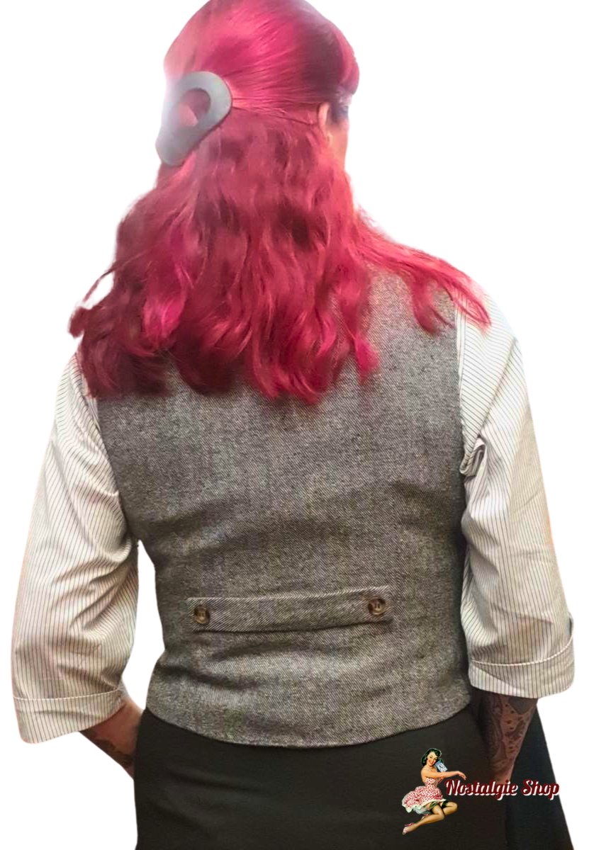 Banned - Selma Fischgrätmuster Weste Grey Fitted Vest