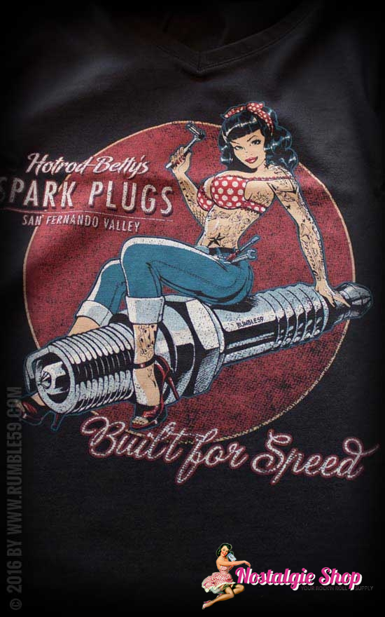 Rumble59 Damen T-Shirt Hotrod Betty's Spark Plugs